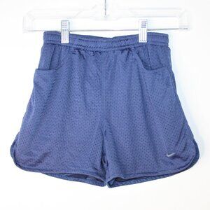 VTG NIKE YOUTH NAVY BLUE ATHLETIC MESH SHORTS SZ M 10-12 POCKETS DRAWSTRING 90's